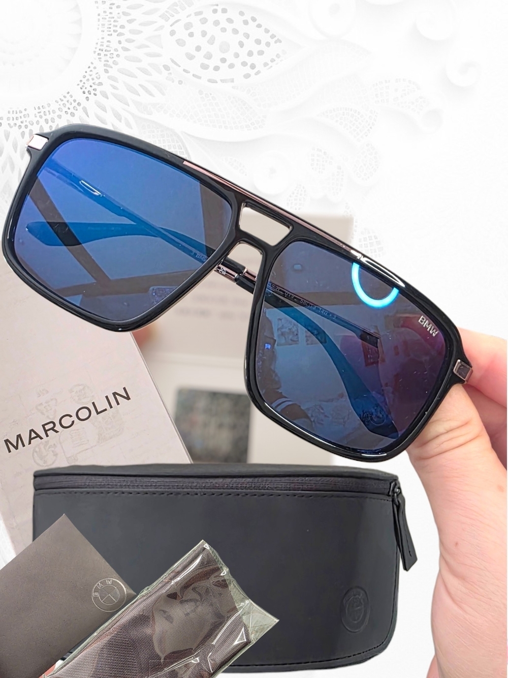 BMW BW0059‑H Aviator Sunglasses – Black/Rose Gold • Blue Gradient Lenses • NWT